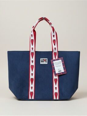 NWT Brighton Velveteen Love Tote Blue Red Heart Bag